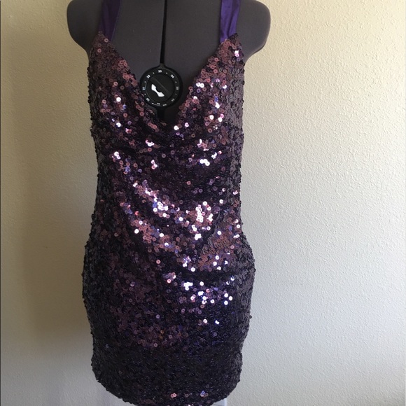 purple sequin party dress